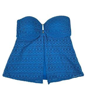 Venus Blue Crochet Overlay Strapless Push-Up Tankini Swim Top Size 6